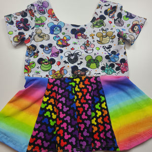 Ispy 6t short sleeve peplum / split skirt rainbow